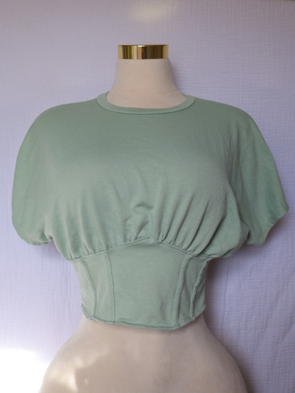 Women’s Mint Green Cropped Waist-Detail Top